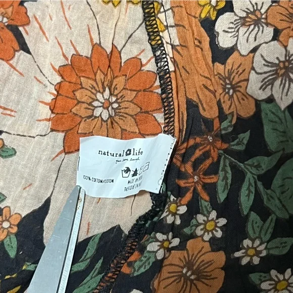 Natural Life L/XL Cotton Tunic in a Bag Top Orange Floral Lightweight Flowy - Picture 5 of 8